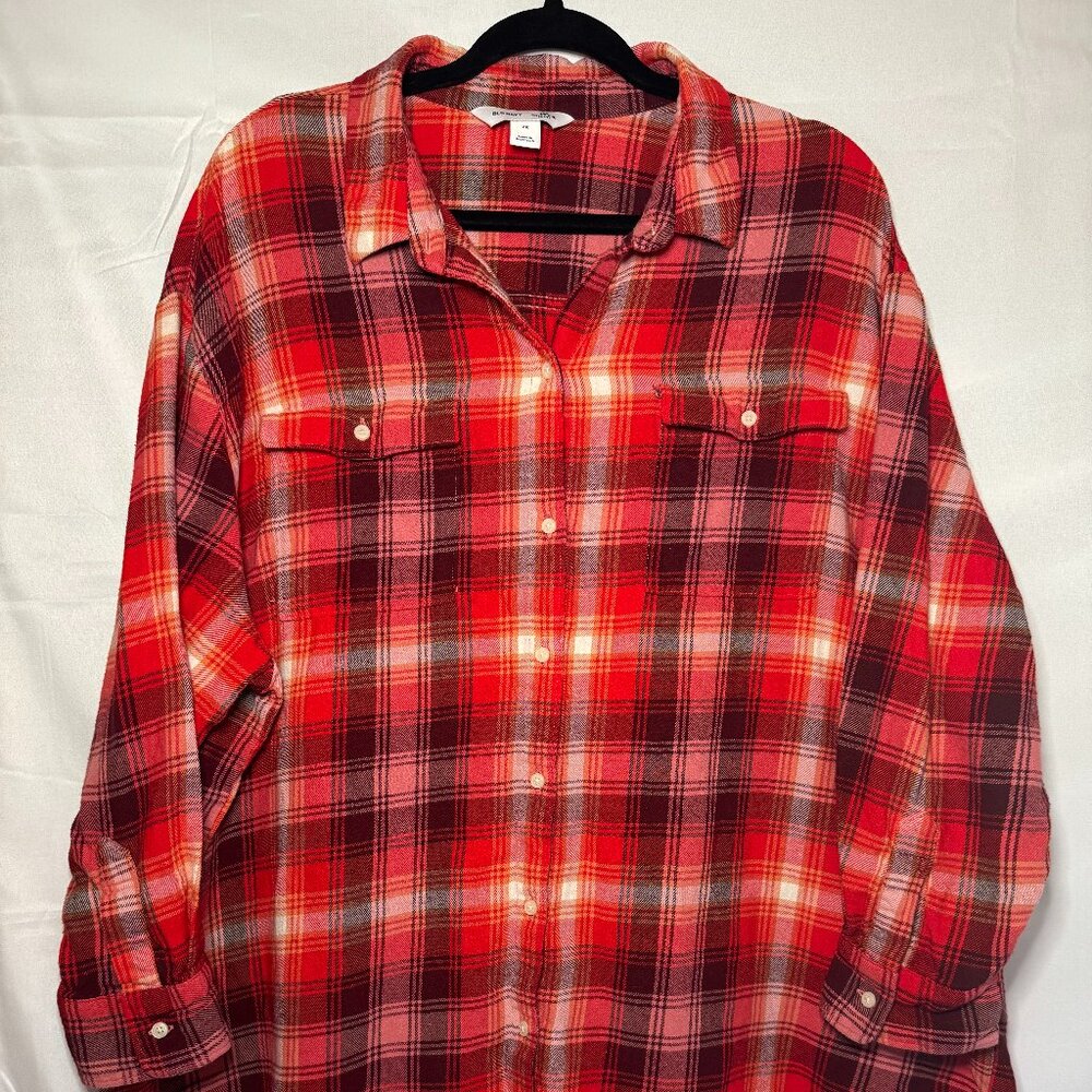 Old Navy Boyfriend Button Up Shirt Women's XX-Large Long Sleeve Red Plaid